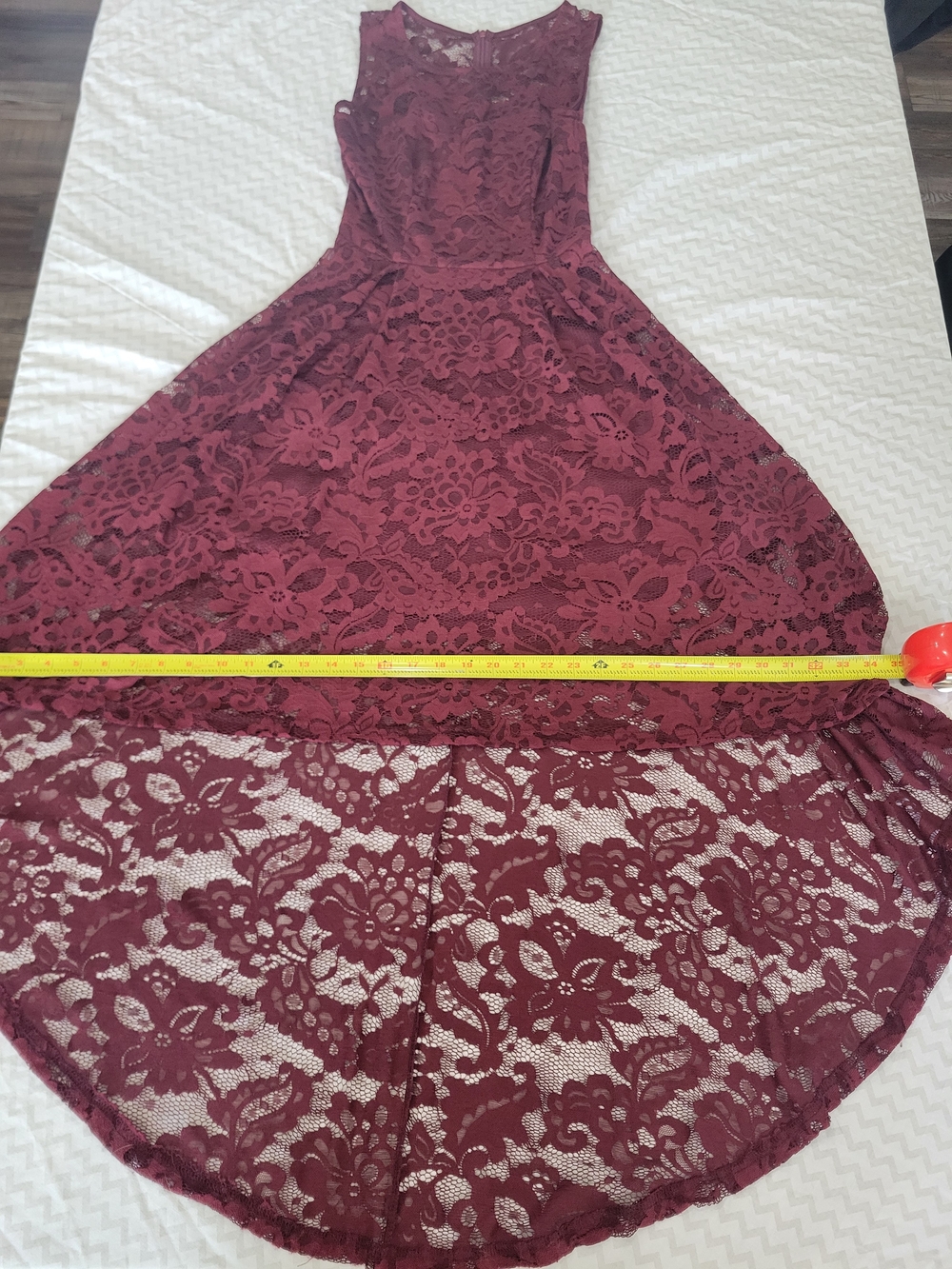 Sleeveless Burgundy Lace High-Low Dress Sz XS - Picture 5 of 11